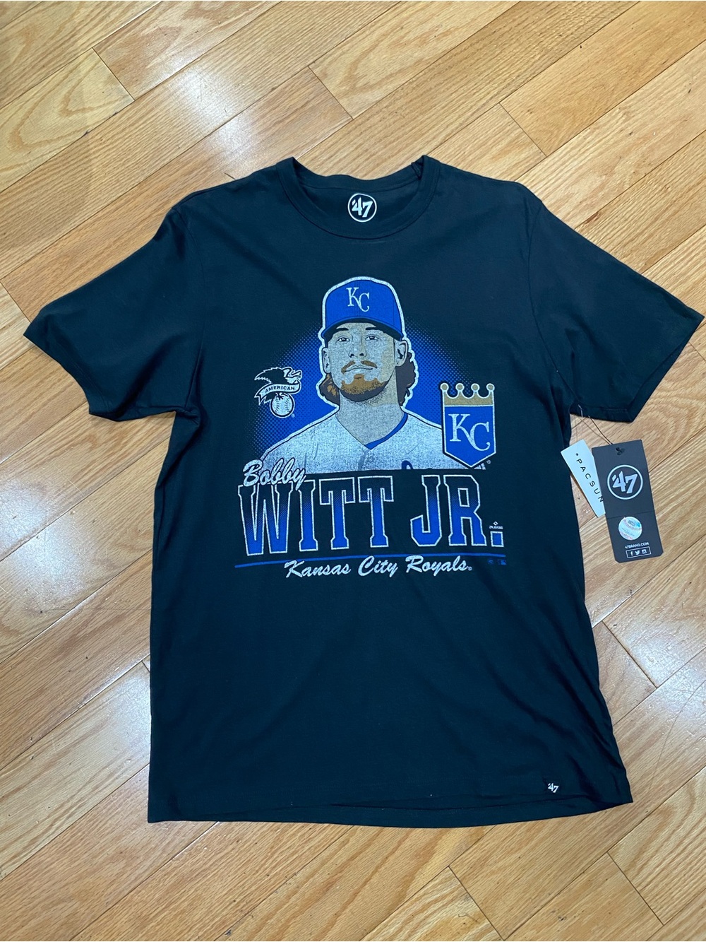 '47 Kansas City Royals Bobby Witt Jr. Black and Royal Blue Graphic Tee